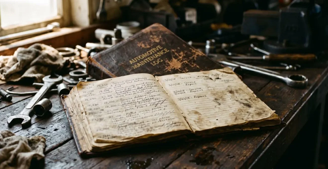 Carnet d'entretien automobile avec tampons et documents de garantie