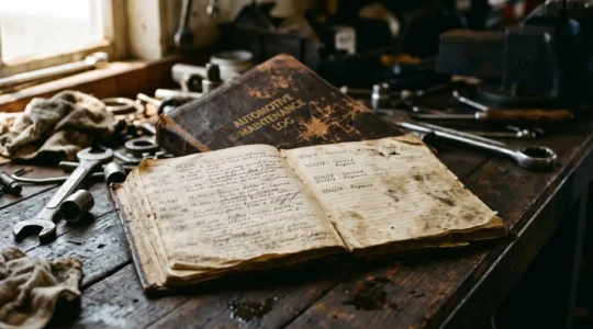 Carnet d'entretien automobile avec tampons et documents de garantie