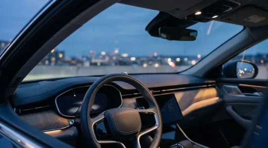 Vue détaillée d'un tableau de bord automobile moderne avec indicateurs de coûts, symbolisant les choix financiers de la LOA